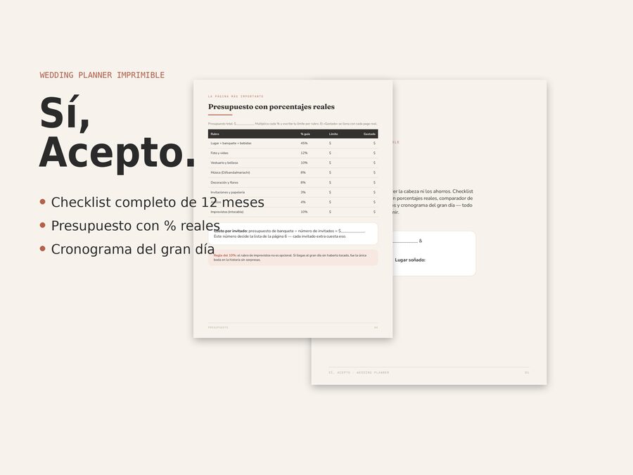 Sí, Acepto · Planner de boda